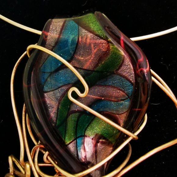 Artisan Created Art Glass and Wire Wrapped Choker Necklace - Picture 4 of 14